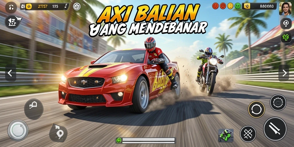 Screenshot game 2757 menampilkan balapan mendebarkan di trek yang menantang.