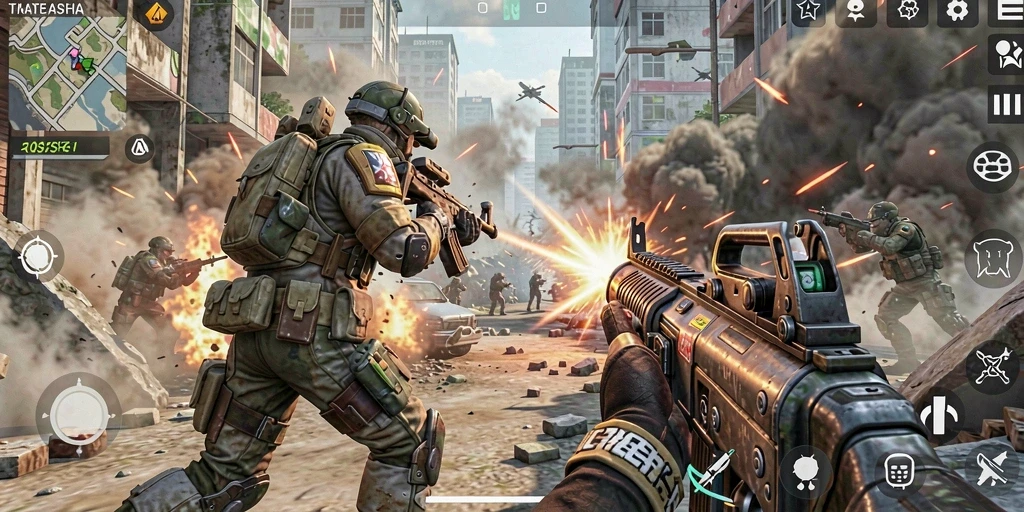 Screenshot menunjukkan aksi intens dari gameplay TPS yang mendebarkan.