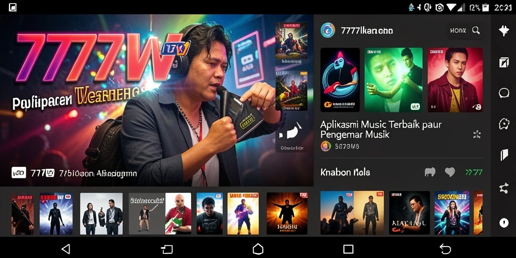 Screenshot 7777W menunjukkan tampilan antarmuka aplikasi musik yang menarik.