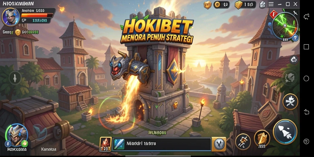 Screenshot HOKIBET menampilkan menara dan aksi pertahanan yang intens.