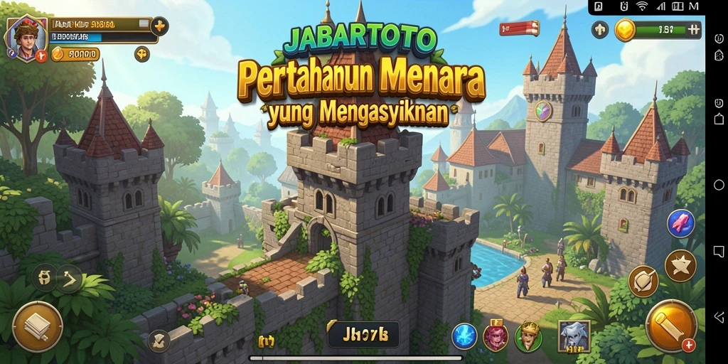 Tampilan gameplay menarik dari JABARTOTO dengan menara dan musuh yang dinamis.