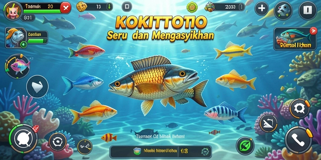 Tampilan gameplay KOKITOTO dengan aksi menembak ikan yang seru.