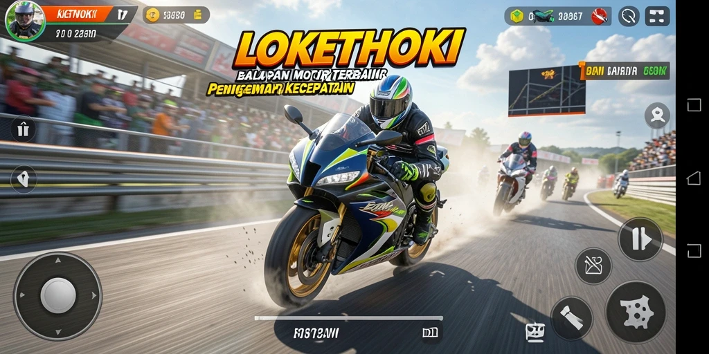 Screenshot LOKETHOKI menampilkan aksi balapan motor yang mendebarkan.