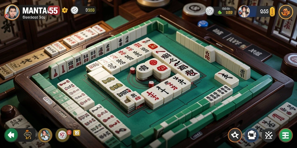 Screenshot utama MANTRA55 menampilkan gameplay Mahjong yang seru dan interaktif.
