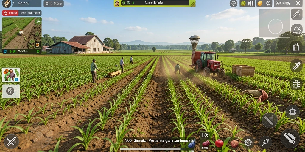 Tampilan gameplay N06 menunjukkan ladang hijau yang subur dan hewan lucu.