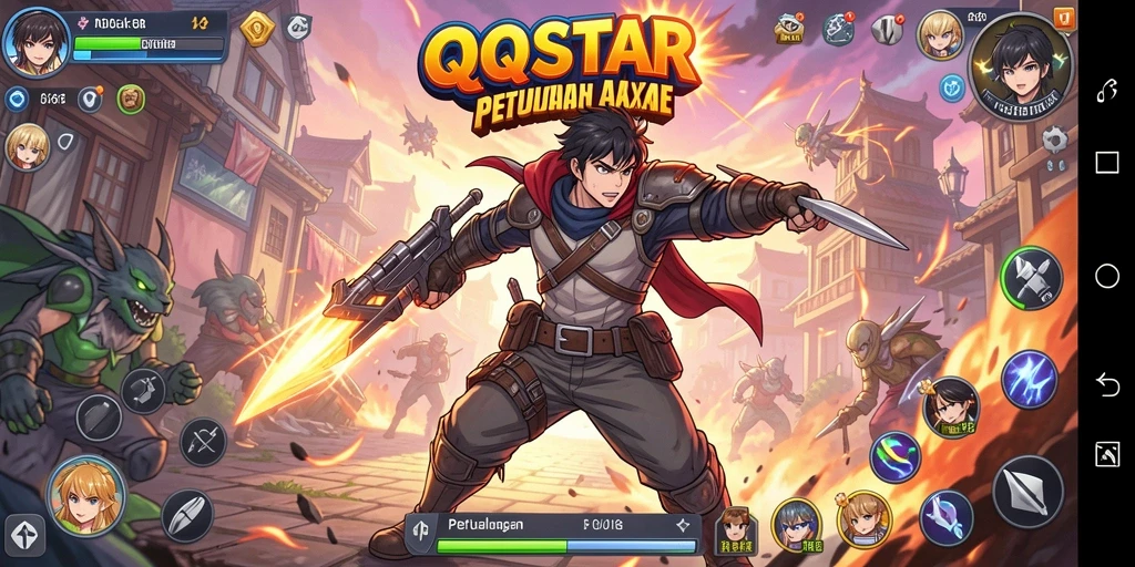 Screenshot gameplay QQSTAR yang menampilkan aksi karakter anime.