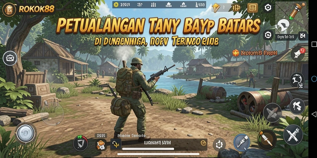 Screenshot gameplay ROKOK88 menampilkan petualangan di dunia terbuka yang luas.