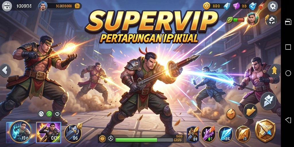 Tampilan seru dari gameplay <strong>SUPERVIP</strong> dengan pertarungan intens dan karakter unik.
