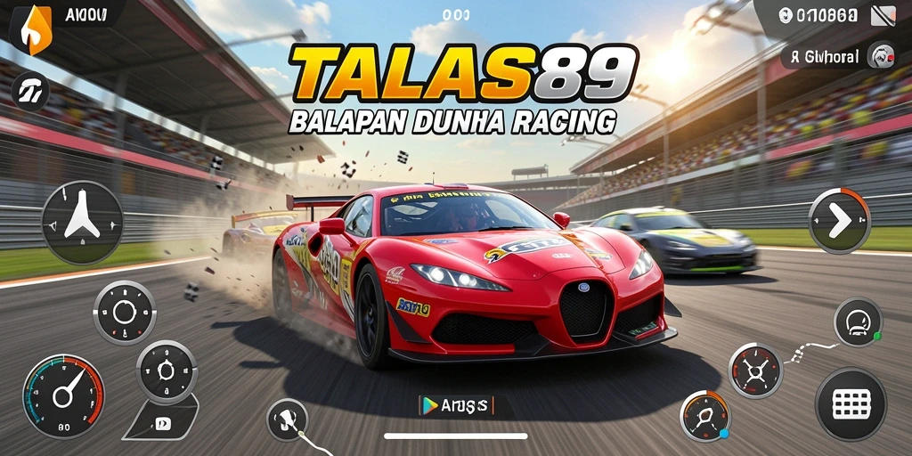 Gameplay TALAS89 menampilkan aksi balapan yang mendebarkan dan mobil yang beragam.